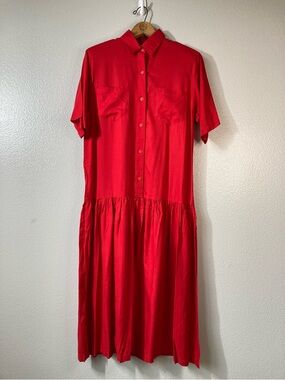 NWT Vintage 80s 90s Bright RED Drop Waist Preppy Nautical Loose fit Dress sz S